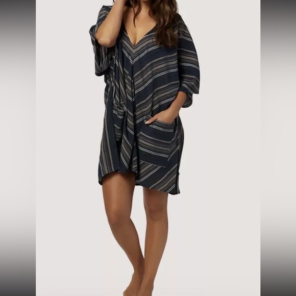 O'NEILL Cover Up Dress Black Brown Striped Hooded V-Neck Beach Pockets XS/S EUC - Picture 13 of 14